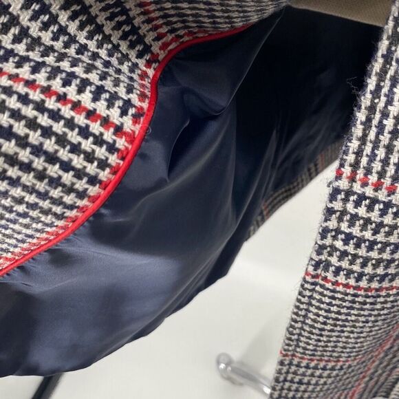 Tommy Hilfiger Classics 12 Wool Blend Houndtooth Plaid Coat Navy Red Cream Pocke - Picture 11 of 16